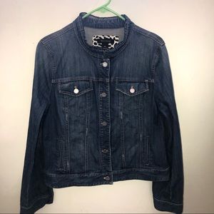 White House Black Market Ruffle Denim Jean Jacket